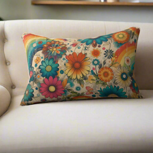 Lumbar Pillow - Vintage Florals and Rainbow Stripes