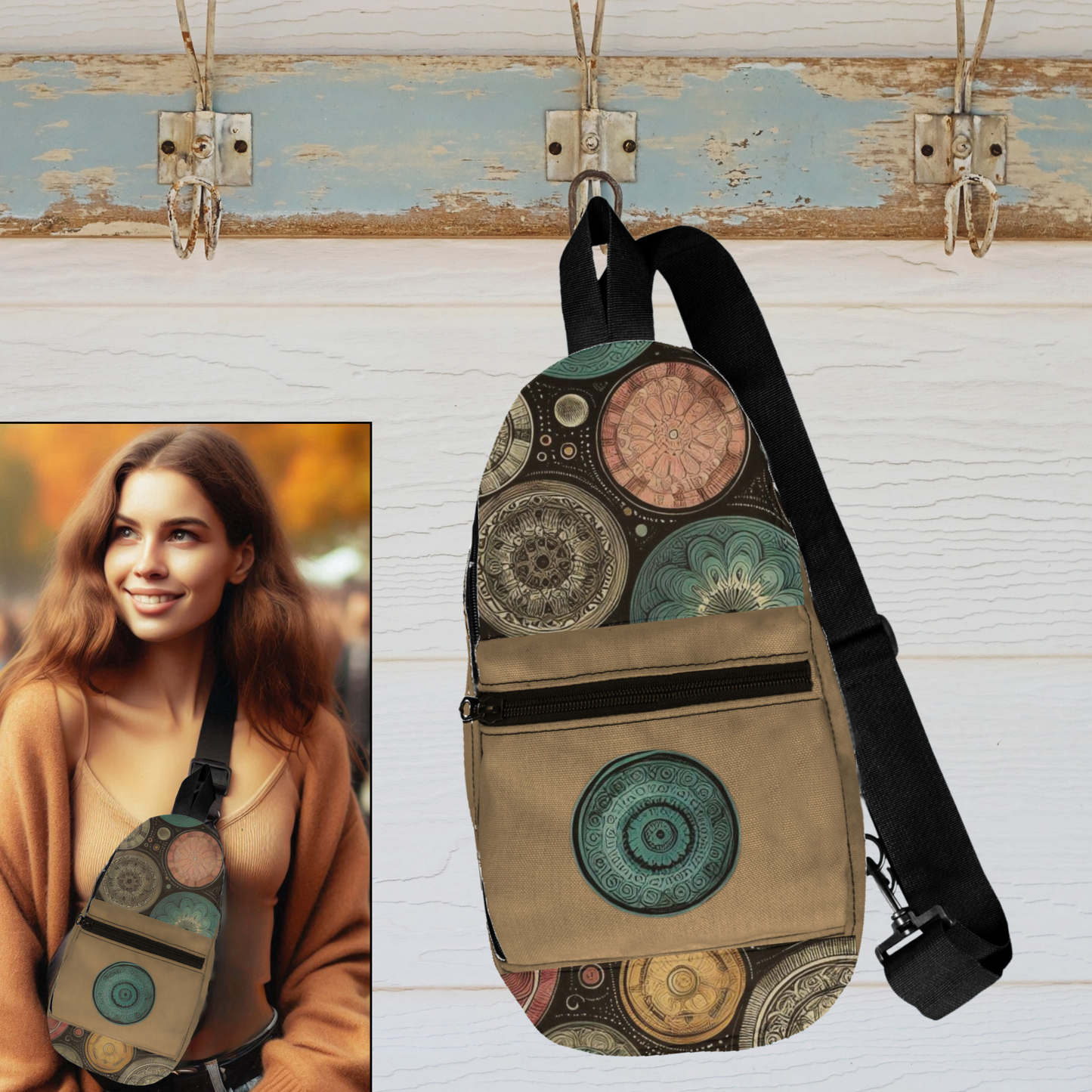 Crossbody Sling Bag with Whimsical Retro Design - Hands-Free, Secure, and Stylish - Year-Round Color Scheme - Perfect for Everyday Adventures