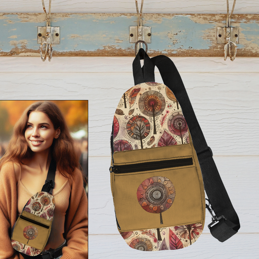 Crossbody Sling Bag with Bold, Whimsical Trees - Hands-Free, Secure, and Stylish - Boho Fun for Everyday Adventures