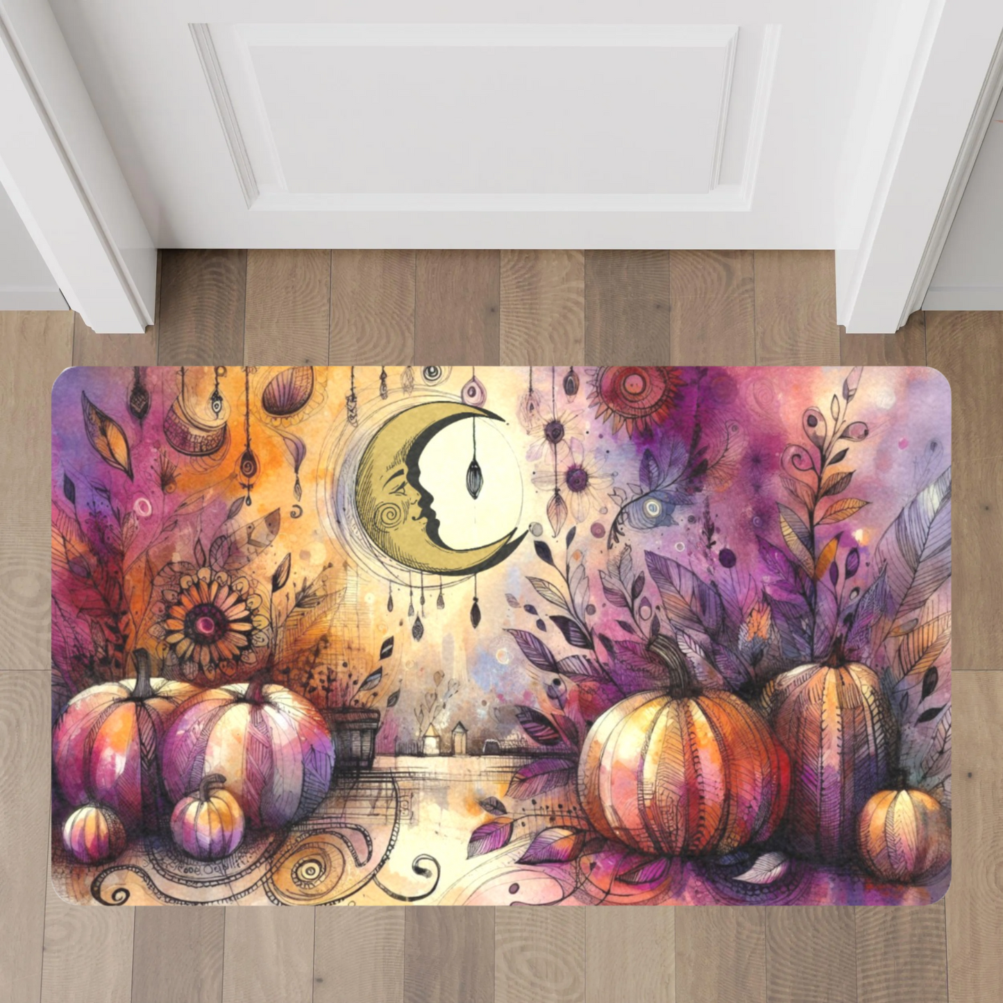 Dreamy Autumn Pumpkin Moon Doormat | Boho Fall Welcome Mat