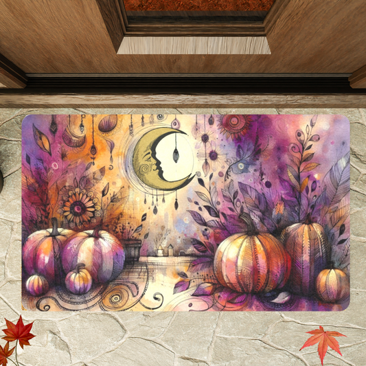 Dreamy Autumn Pumpkin Moon Doormat | Boho Fall Welcome Mat