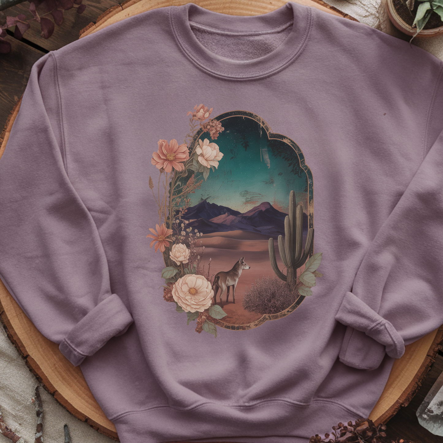 Desert Night Coyote Sweatshirt | Southwestern Floral Pullover