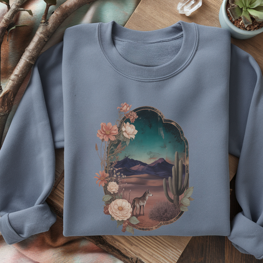 Desert Night Coyote Sweatshirt | Southwestern Floral Pullover