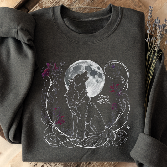 Howls with the Wolves Sweatshirt | Moon Wolf Crewneck | Mystical Dark Forest Pullover