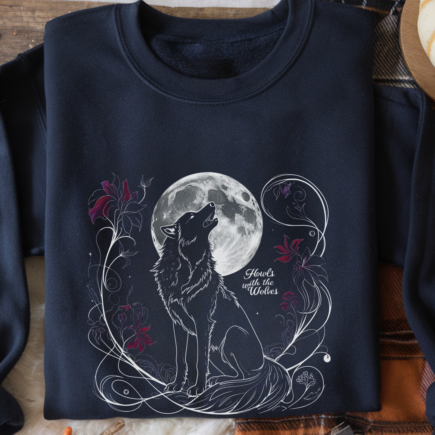 Howls with the Wolves Sweatshirt | Moon Wolf Crewneck | Mystical Dark Forest Pullover