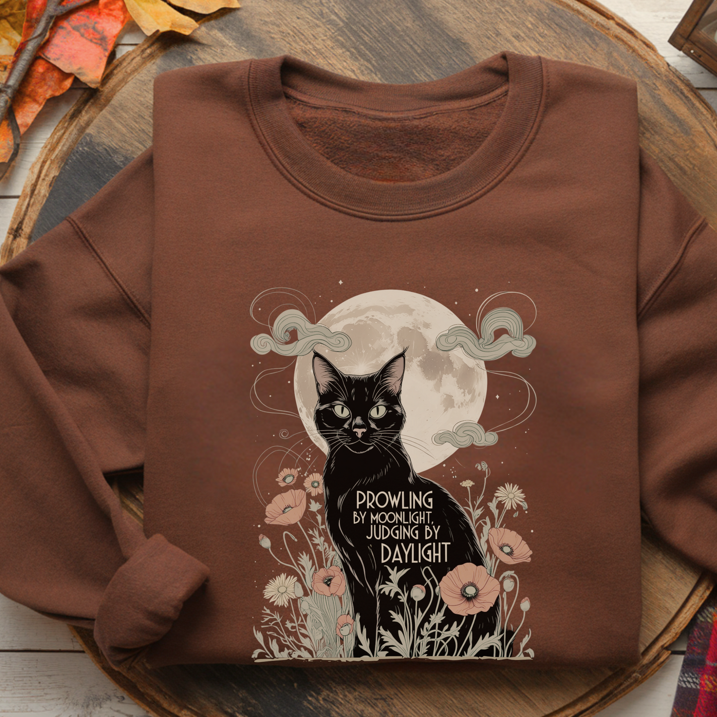 Prowling by Moonlight Judging by Daylight Sweatshirt | Black Cat Pullover | Mystical Moonlit Crewneck