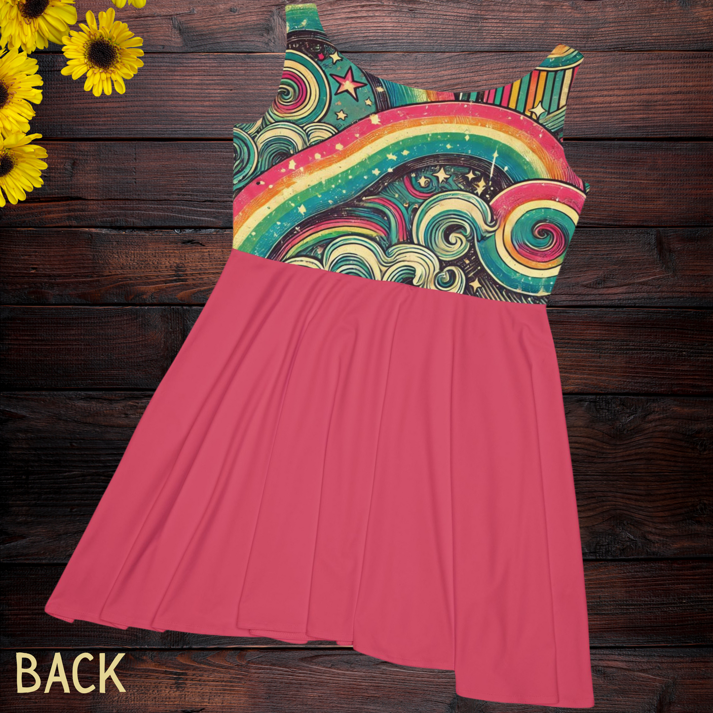 Skater Dress - Bold Cosmic Rainbow Swirls & Stripes