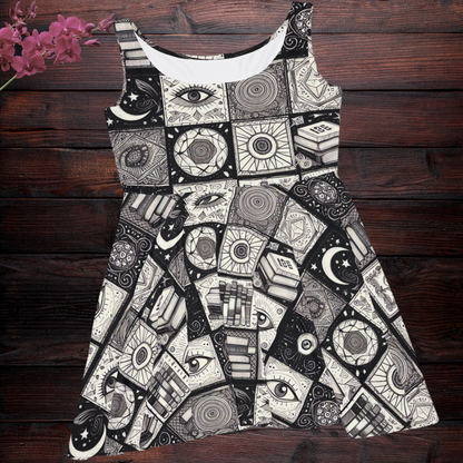 Skater Dress - Back & White Esoterica Celestial Patchwork