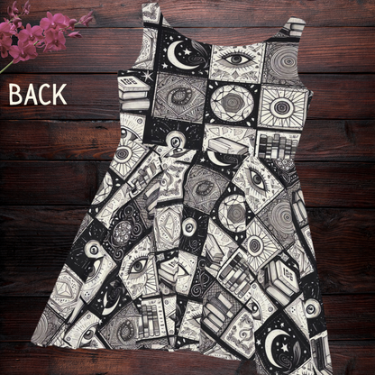 Skater Dress - Back & White Esoterica Celestial Patchwork