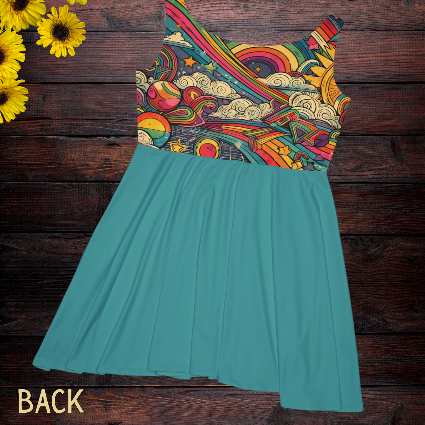 Skater Dress - 80s Arcade Rainbows and Clouds