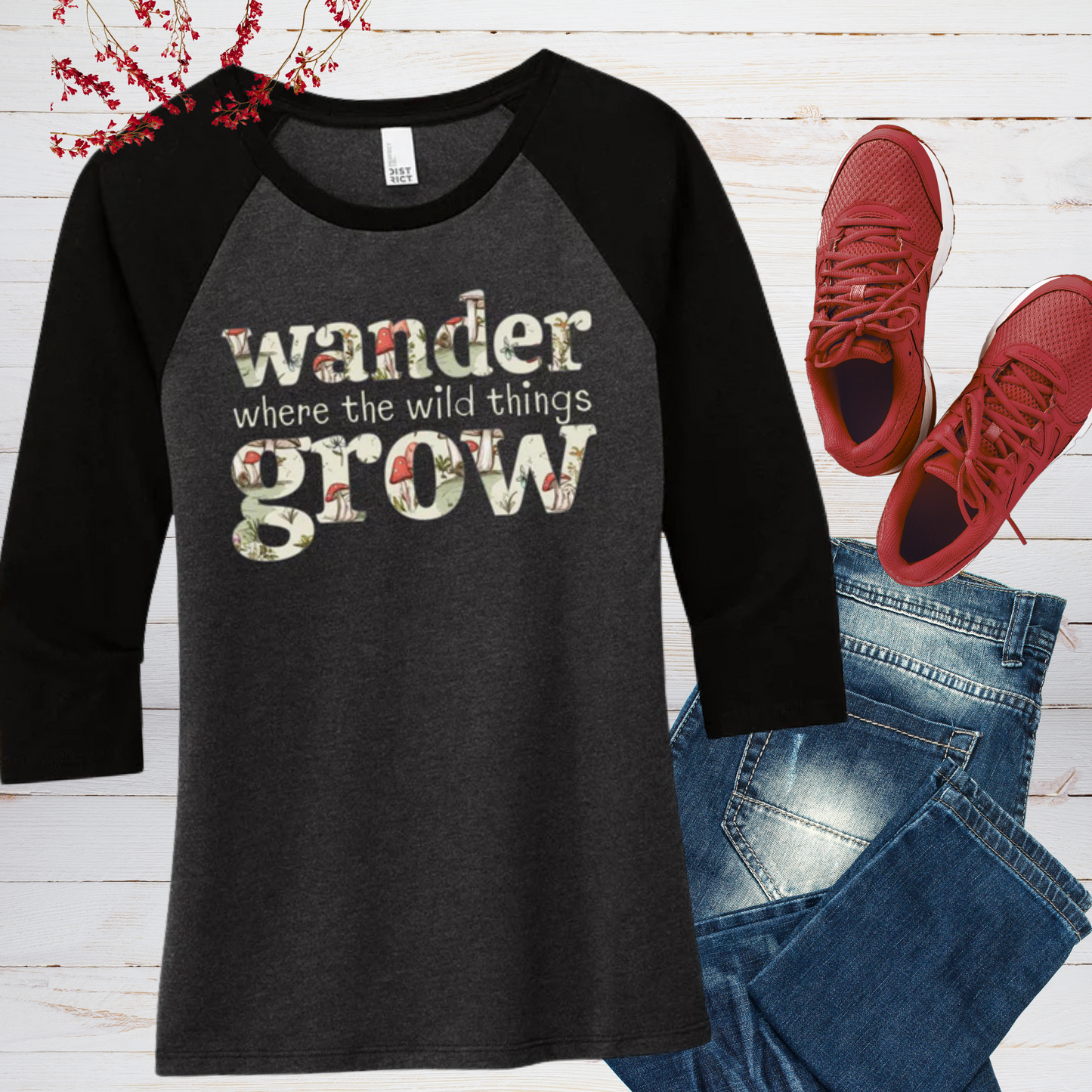 Women's Raglan - Magical Adventures "Wander Where the Wild Things Grow" District® 3/4-Sleeve Top