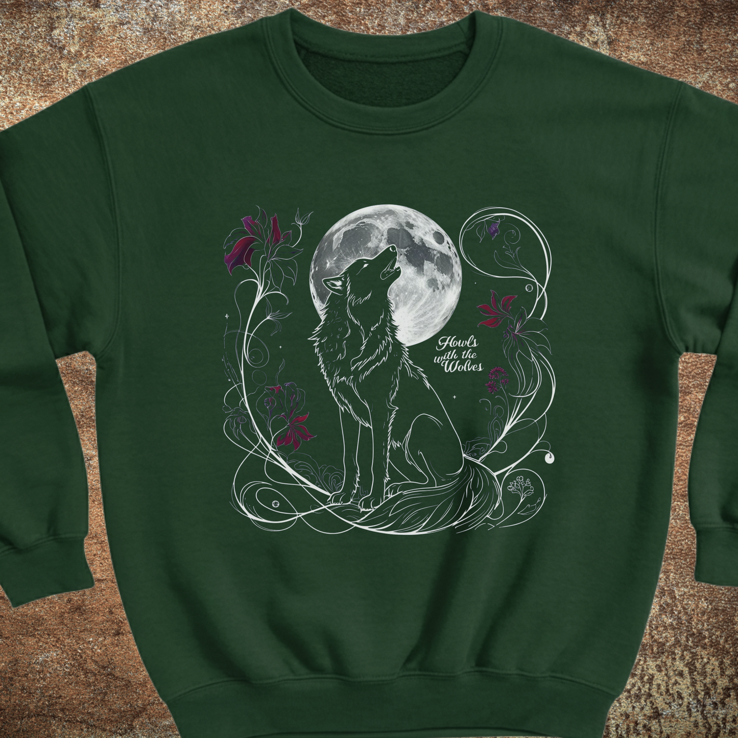 Howls with the Wolves Sweatshirt | Moon Wolf Crewneck | Mystical Dark Forest Pullover