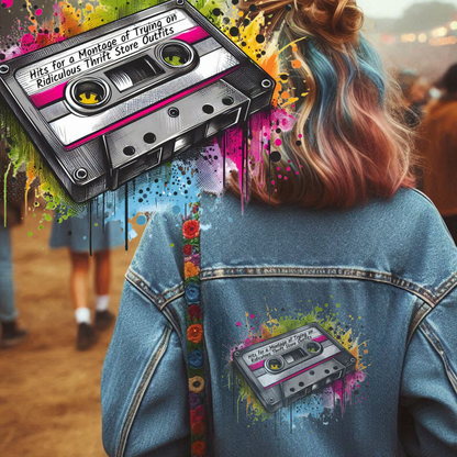 Women's Denim Jacket - "80s Thrift Store Montage Hits" Mixtape Jean Jacket - Hyper-Specific Mixtape Series