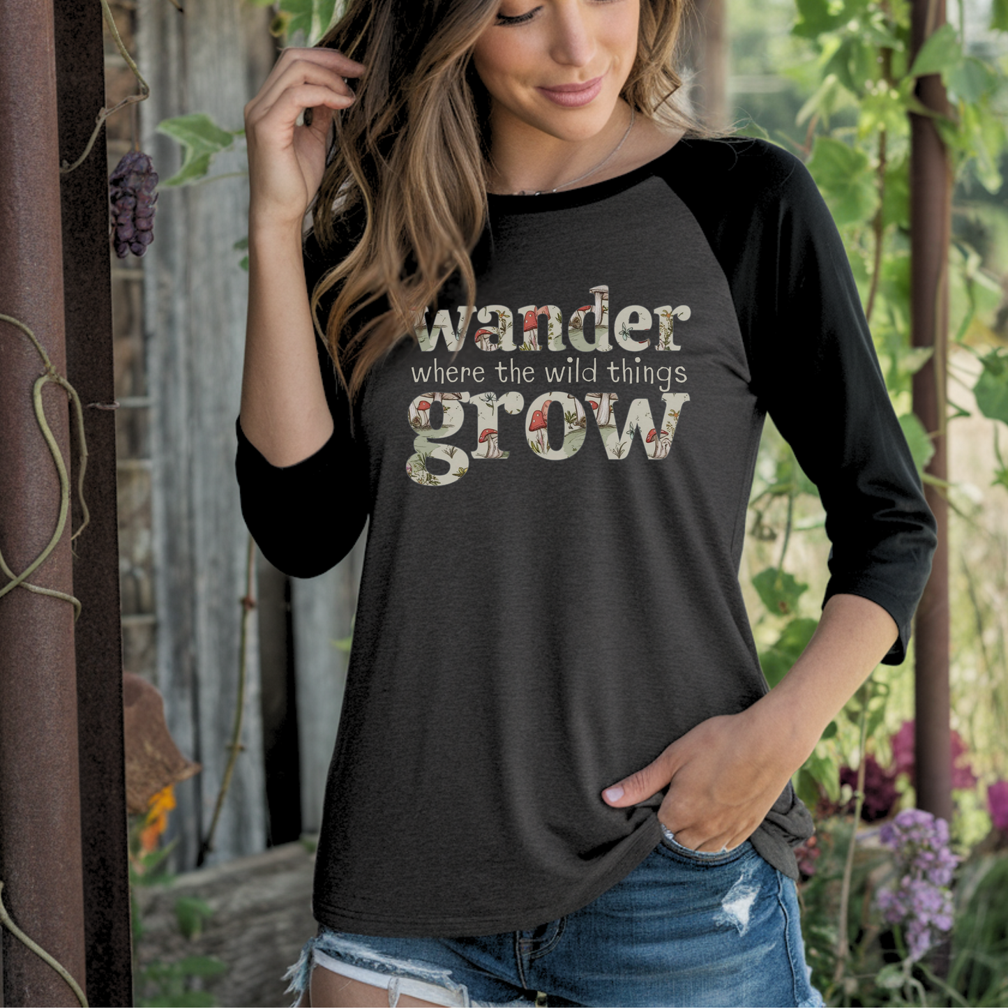 Women's Raglan - Magical Adventures "Wander Where the Wild Things Grow" District® 3/4-Sleeve Top