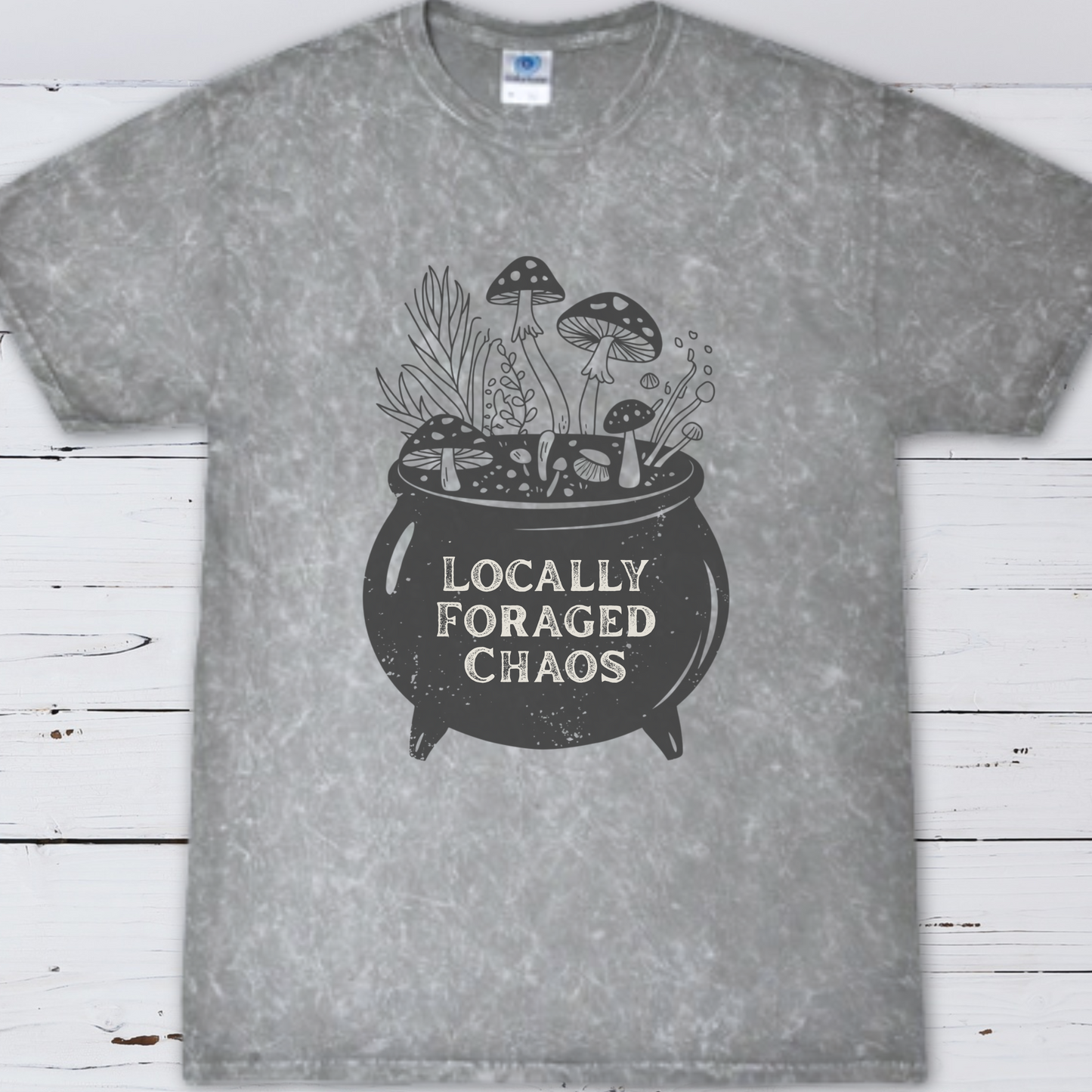 Locally Foraged Chaos Tie Dye T-Shirt | Witchy Mushroom Cauldron Graphic Tee
