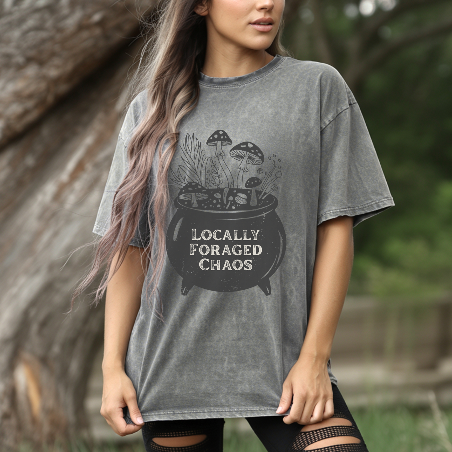 Locally Foraged Chaos Tie Dye T-Shirt | Witchy Mushroom Cauldron Graphic Tee