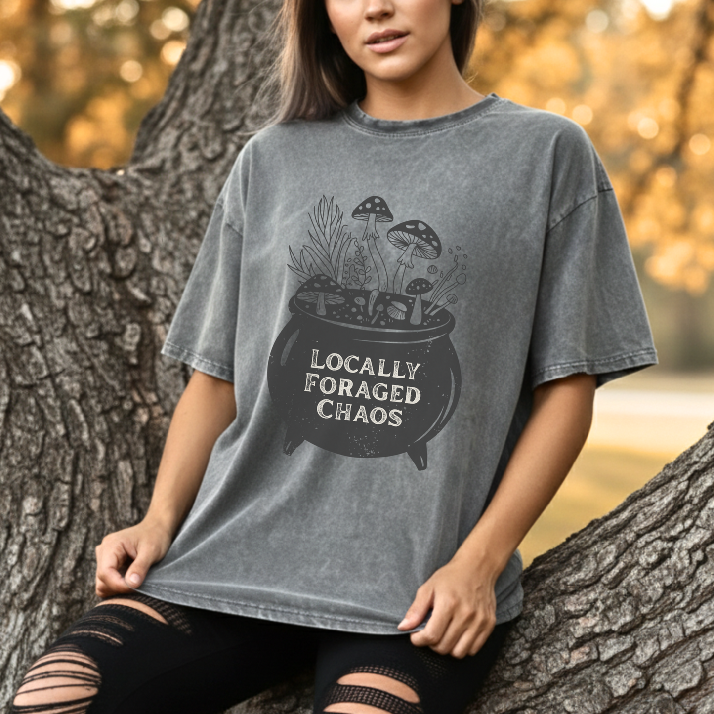 Locally Foraged Chaos Tie Dye T-Shirt | Witchy Mushroom Cauldron Graphic Tee