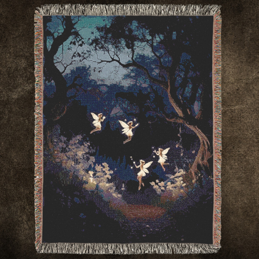 Night Forest Fairy Woven Blanket | Enchanted Woodland Throw | Whimsical Fairycore Decor
