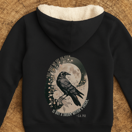 Poe Raven Hoodie | All That We See or Seem | Sherpa Zip Gothic Sweatshirt