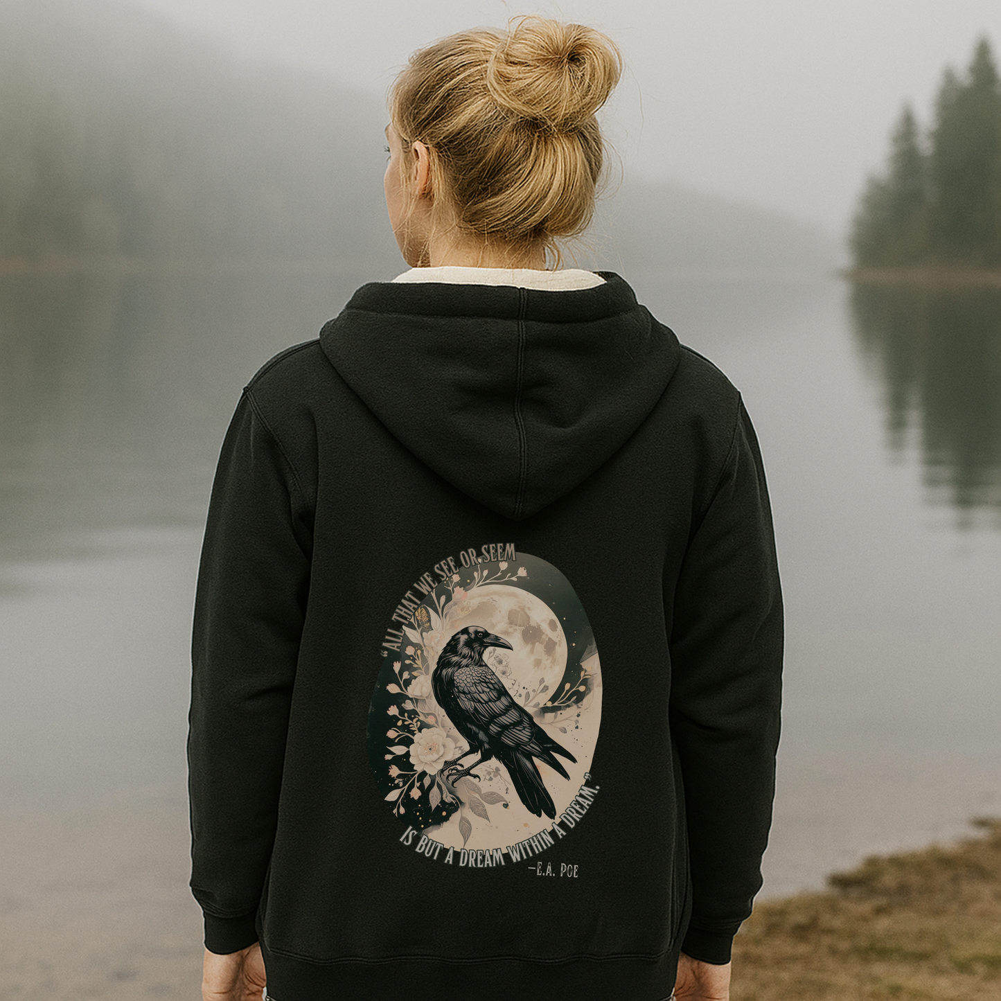 Poe Raven Hoodie | All That We See or Seem | Sherpa Zip Gothic Sweatshirt