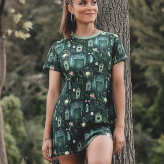 Birdhouse Garden T-Shirt Dress – Cottagecore Tunic Style