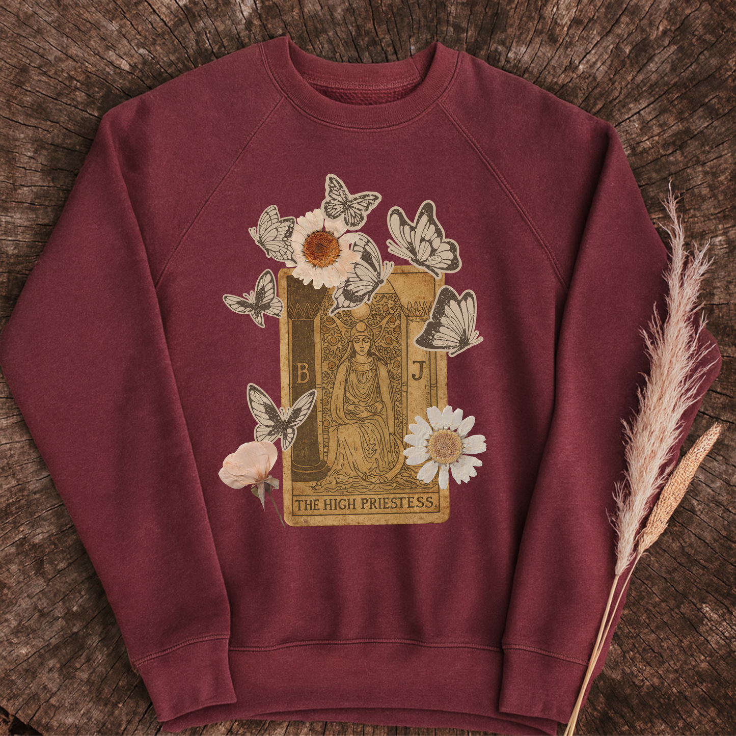 High Priestess Tarot Sweatshirt | Bella + Canvas Fleece | Mystical Butterfly & Flower Design