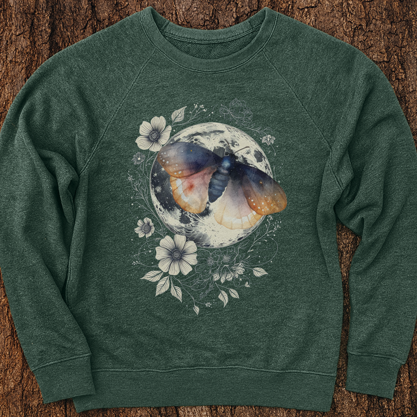 Moth and Moon Sweatshirt | Celestial Nature Crewneck | Bella + Canvas Fleece