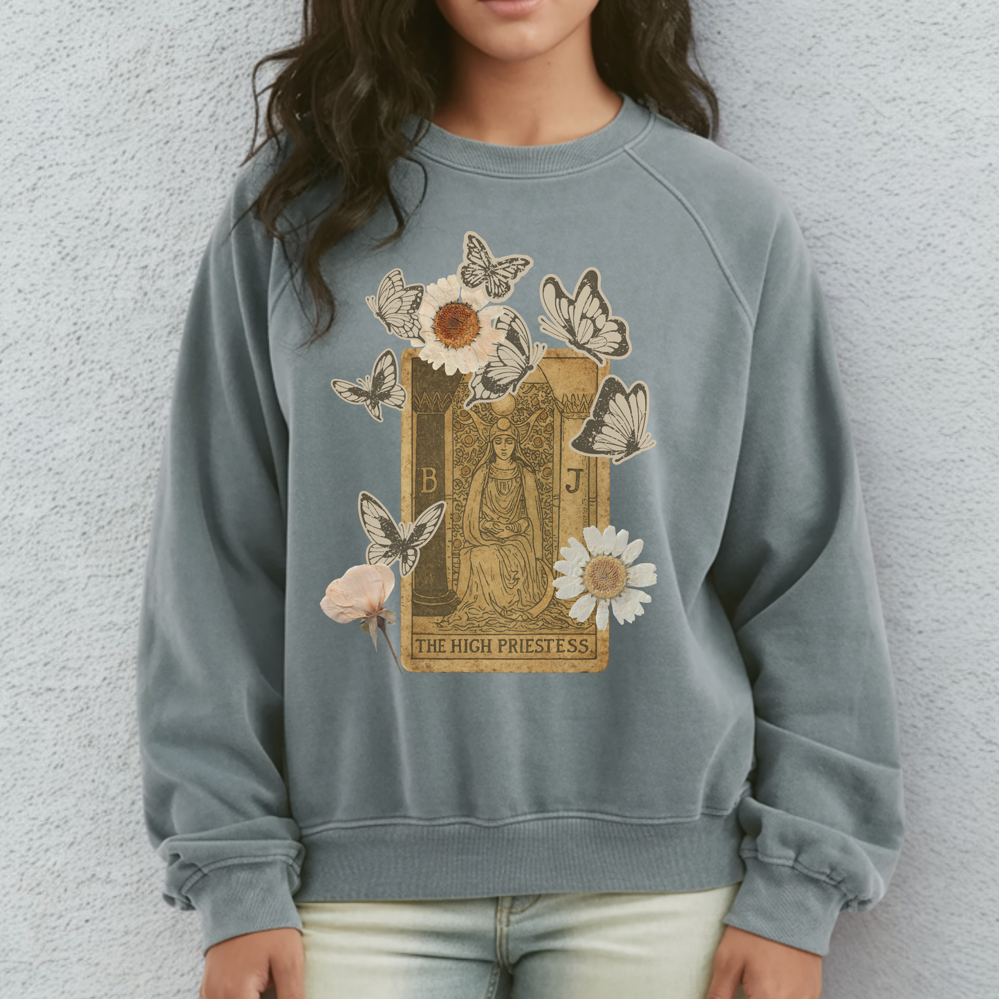 High Priestess Tarot Sweatshirt | Bella + Canvas Fleece | Mystical Butterfly & Flower Design