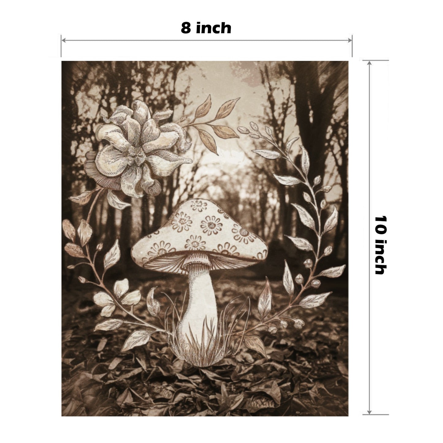 Vintage Mushroom Wood Panel 8x10 Wall Art | Botanical Sepia Print