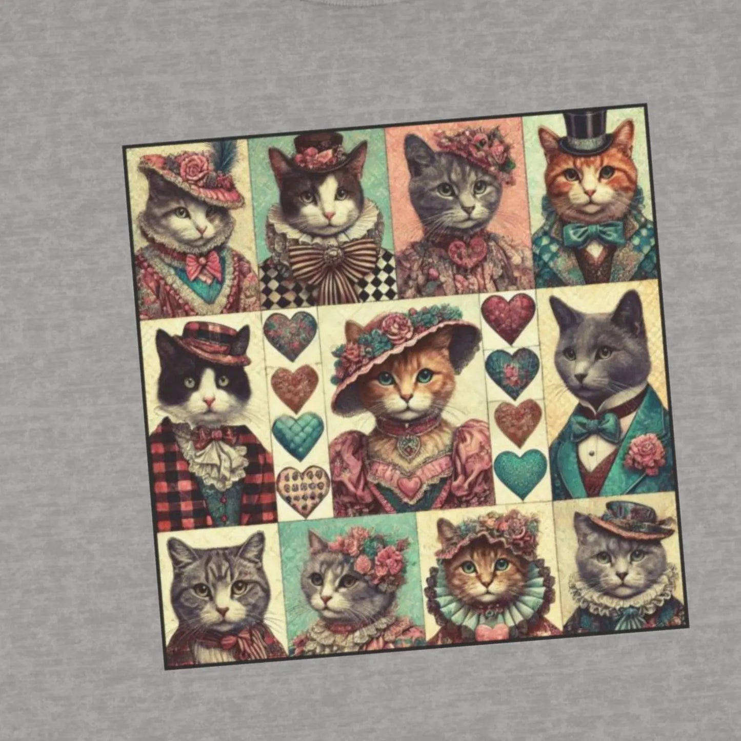 Toddler Long Sleeve Shirt - Victorian Cats Whimsical Valentine's Theme, Patchwork Style