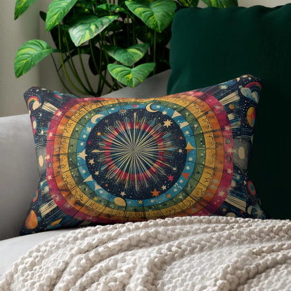 Lumbar Pillow - Cosmic Rainbow Circles, Celestial Statement Piece