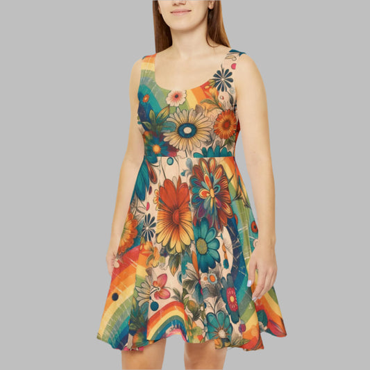 Skater Dress - Vintage Florals & Rainbow Stripes