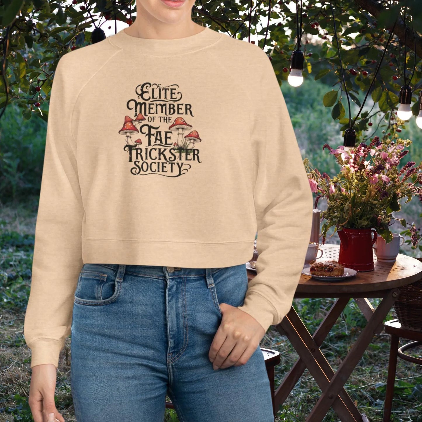 Fleece Cropped Sweatshirt - Fairy Themed "Elite Member of the Fae Trickster Society"