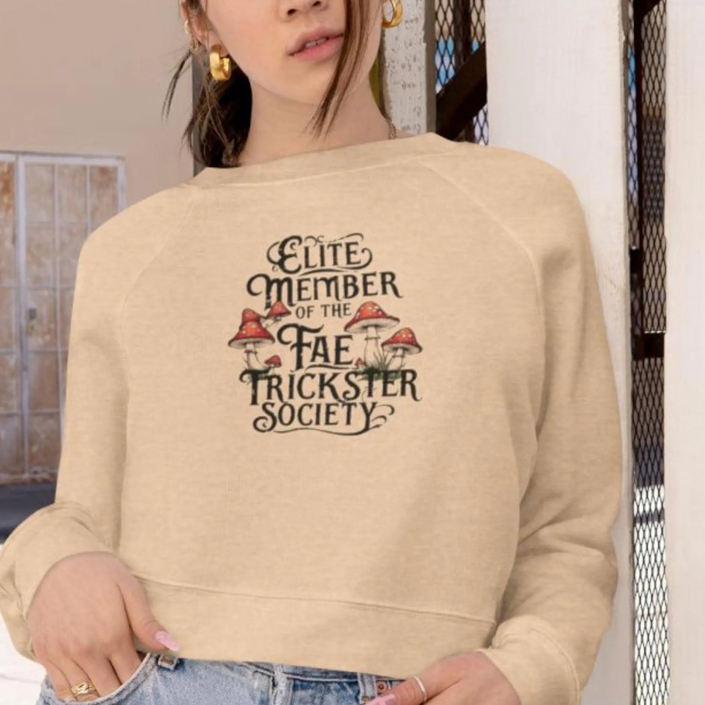 Fleece Cropped Sweatshirt - Fairy Themed "Elite Member of the Fae Trickster Society"