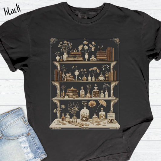 Witchy Apothecary T-Shirt | Vintage Books & Potions | Garment Dyed Comfort Colors