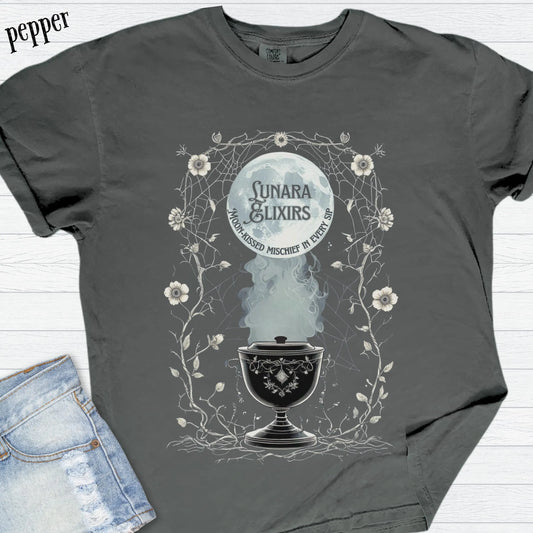 Moonlight Potion Comfort Colors T-Shirt | Witchy Cauldron Halloween Tee