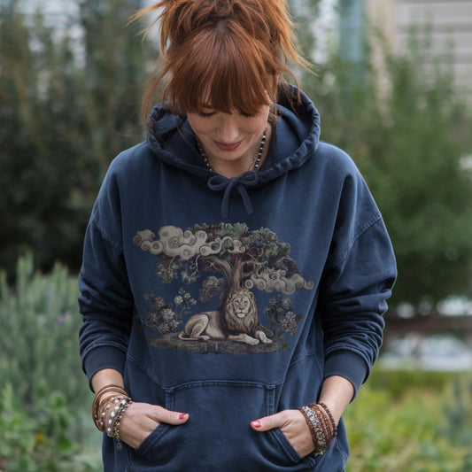 Celestial Lion Tree of Life Hoodie | Comfort Colors Bohemian Sweatshirt