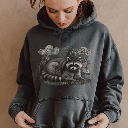 Raccoon & Wildflower Comfort Colors Hoodie | Cozy Unisex Sweatshirt
