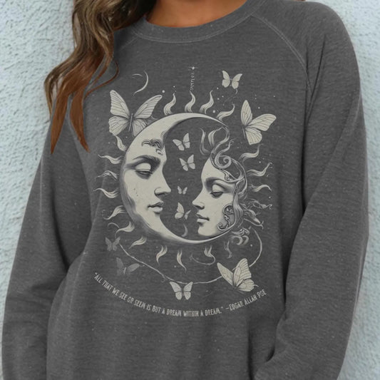 Sun Moon Celestial Sweatshirt | Edgar Allan Poe Quote, Gothic Dark Academia