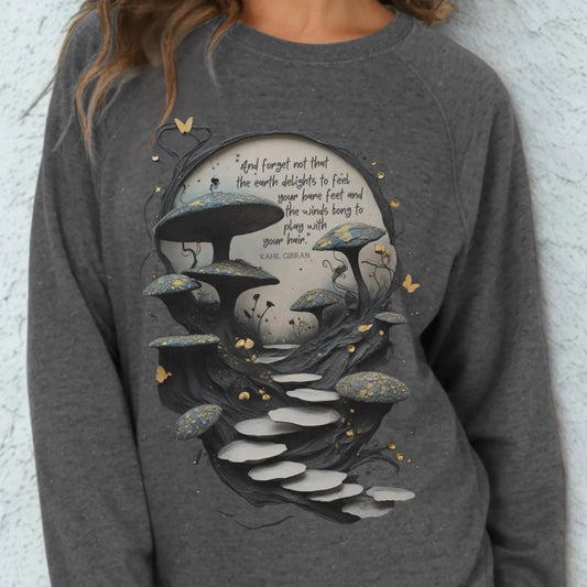 Mushroom Forest French Terry Sweatshirt | Boho Cottagecore Nature Art