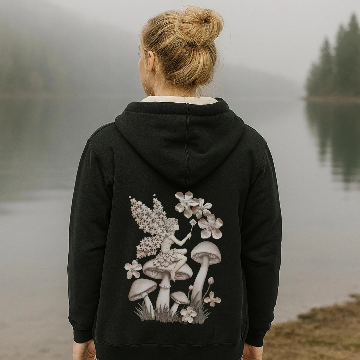 Fairy Sherpa Hoodie | Mushroom & Flower Fantasy Zip-Up Jacket
