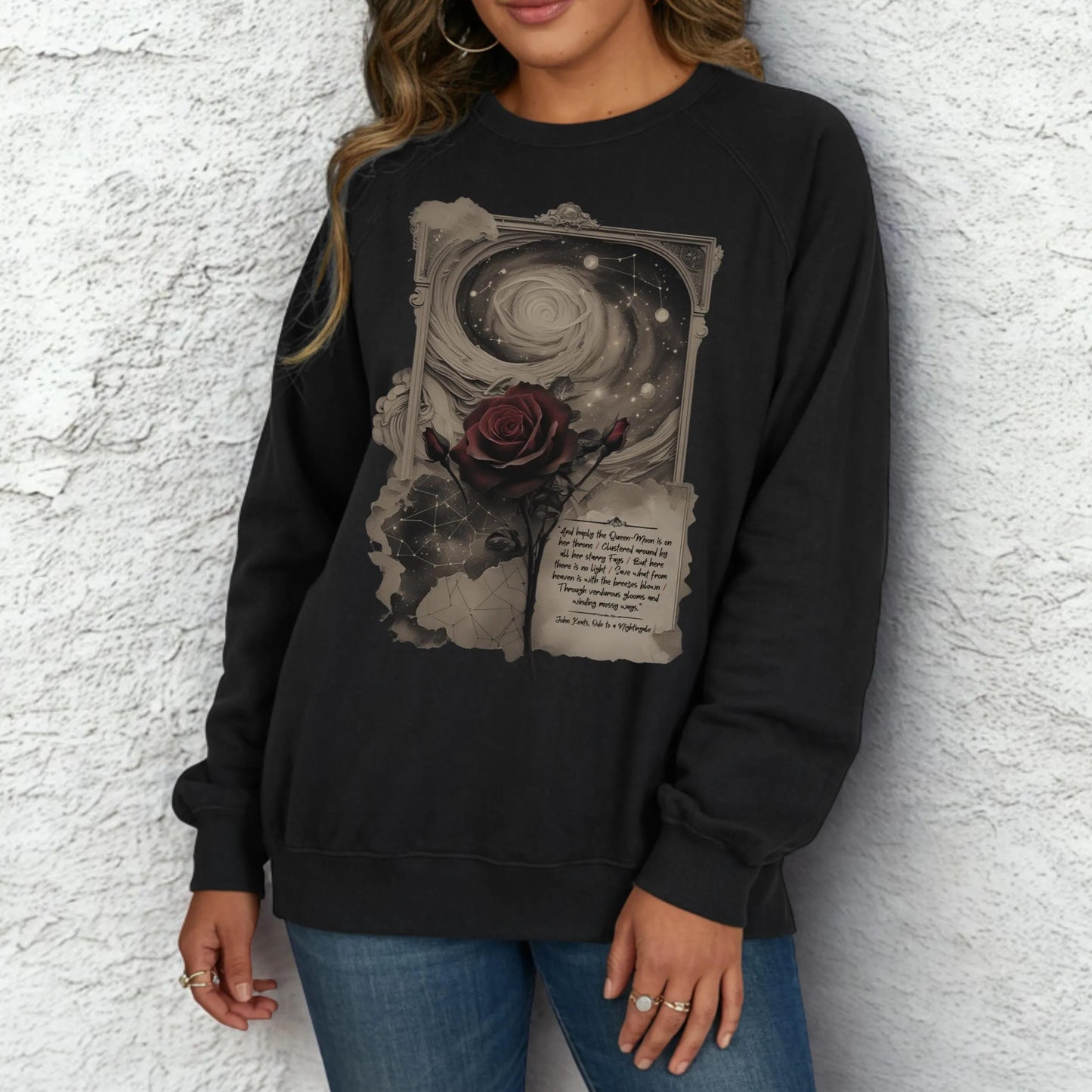 Celestial Rose Keats Sweatshirt | Gothic Poetry Pullover