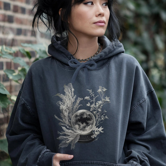 Mystical Crystal Ball Comfort Colors Hoodie | Witchy Moon Lace Design