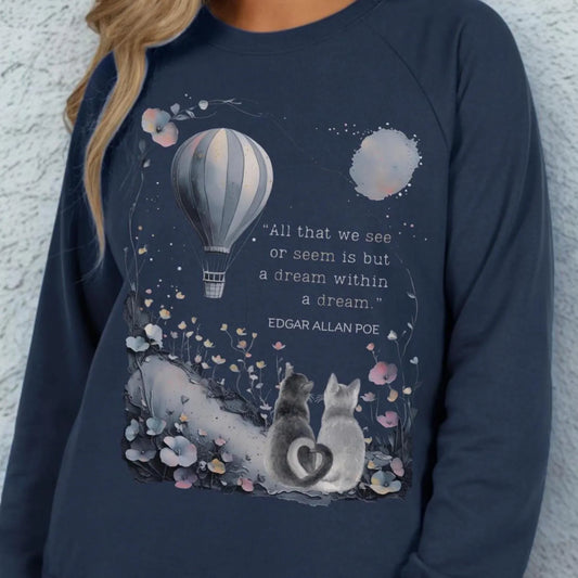 Poe Cat French Terry Sweatshirt | Dark Academia Literary Gift