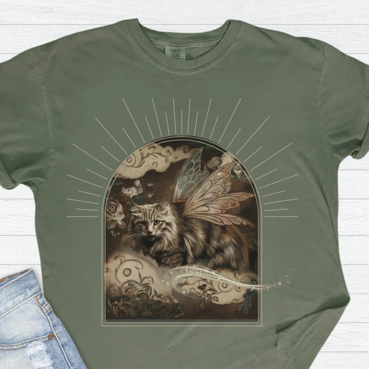 Fairy Cat Comfort Colors T-Shirt | Mystical Celestial Graphic Tee