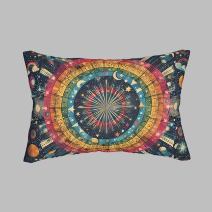 Lumbar Pillow - Cosmic Rainbow Circles, Celestial Statement Piece