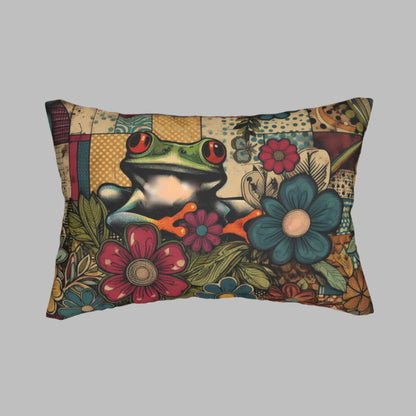 Lumbar Pillow - Groovy Frog and 70s Retro Florals