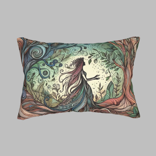 Lumbar Pillow - Surreal Forest Goddess Silhouette with Colorful Windy Roots