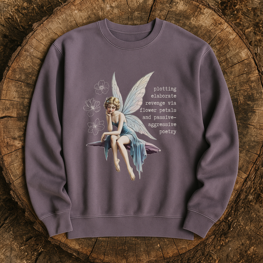 Revenge Fairy Pigment Dyed Sweatshirt | Vintage Fairy with Sassy Quote